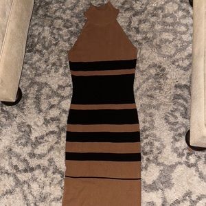 Say what? Tan and black mock turtleneck midi dress NWOT